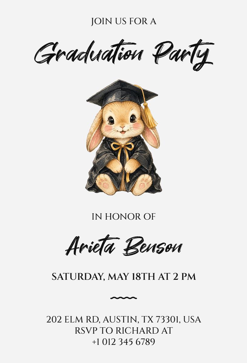 Adorable Bunny Themed Graduation Celebration Invitation Template