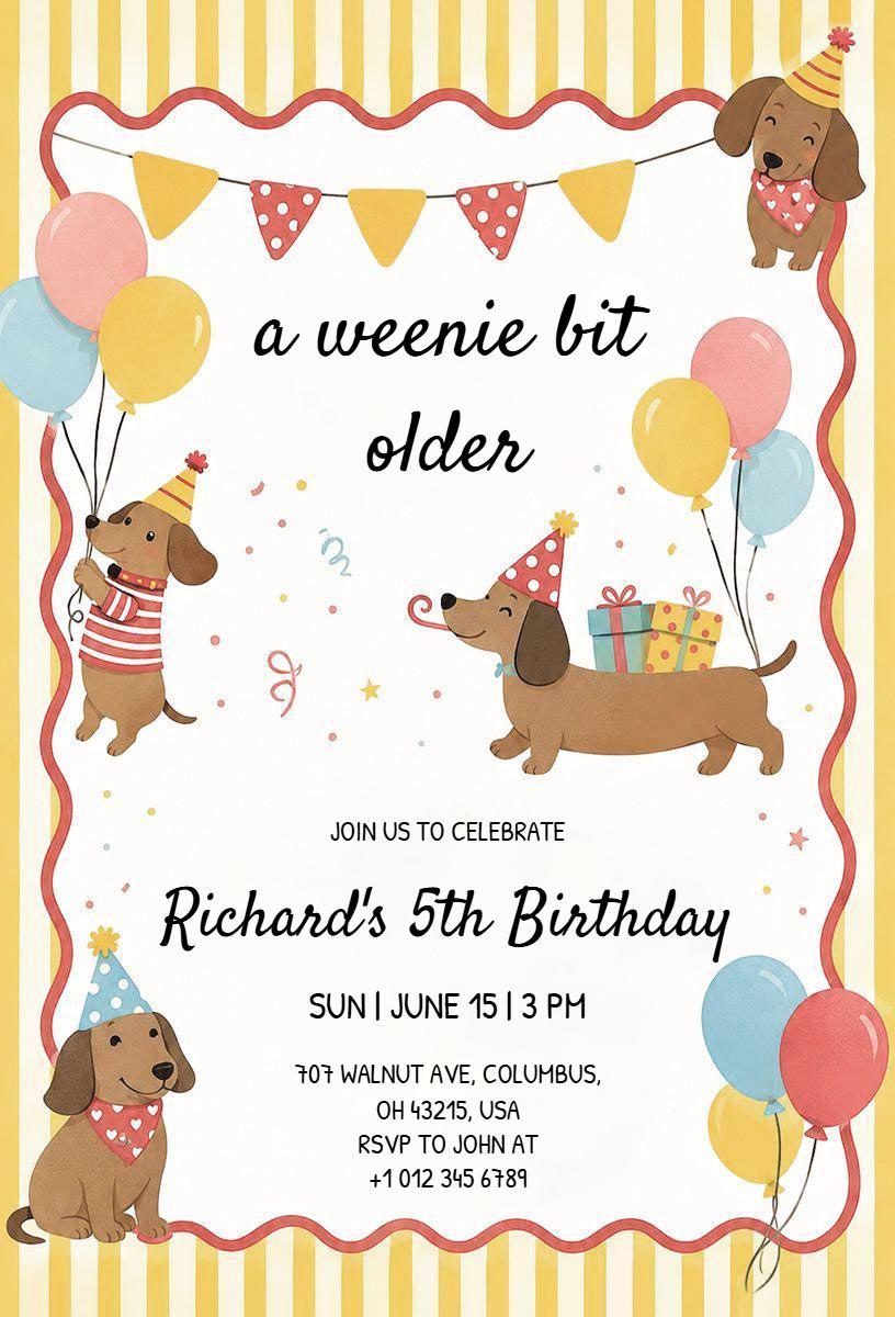 Adorable Dachshund Theme Dog Birthday Celebration Invitation Template