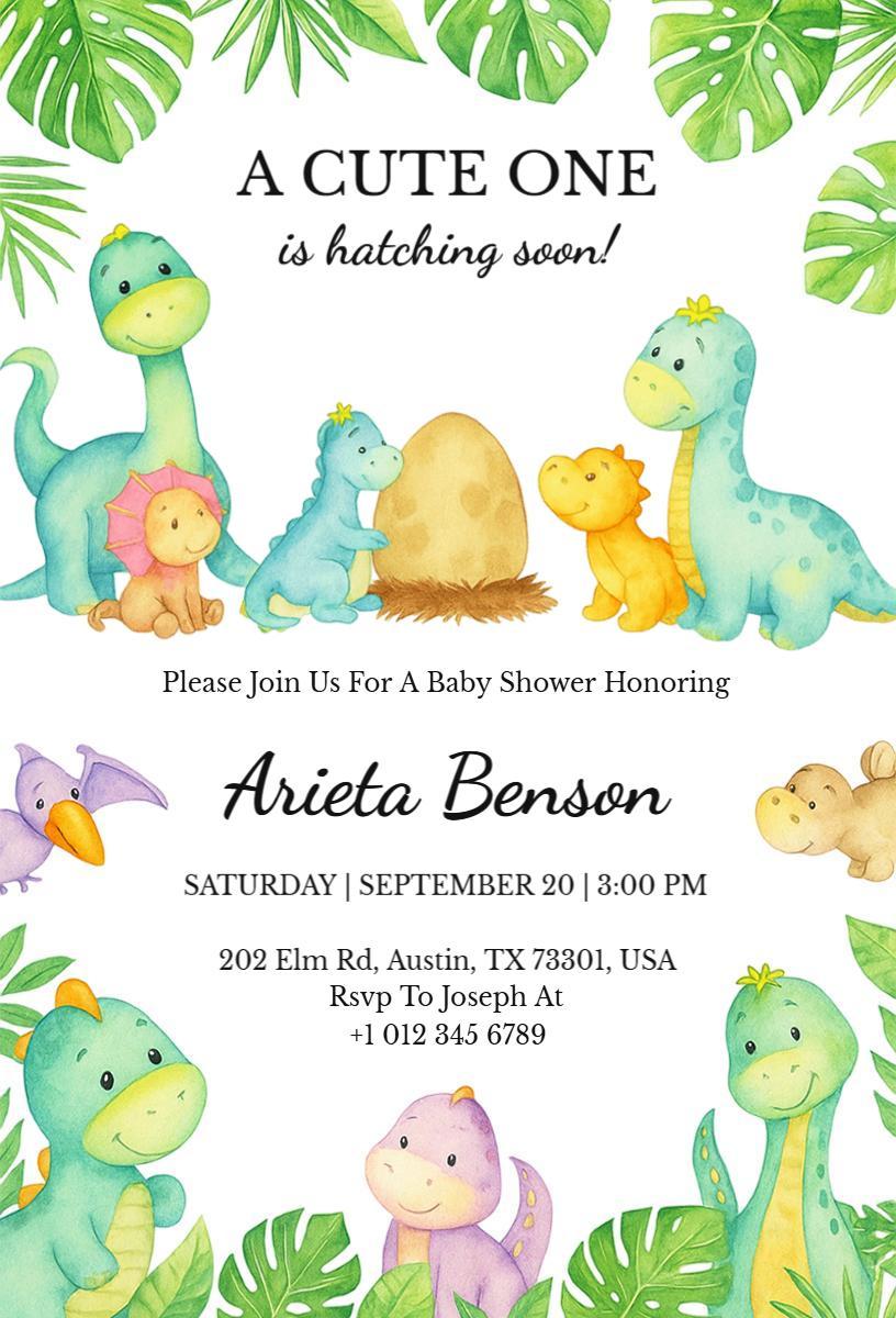 Adorable Dinosaur Theme Baby Shower Celebration Invitation Template