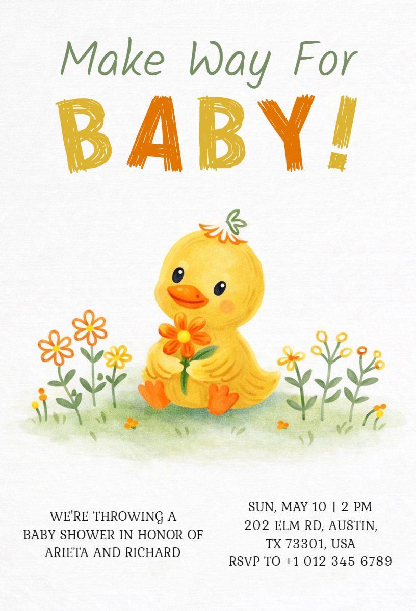 Adorable Duckling Theme Baby Shower Celebration Invitation Template