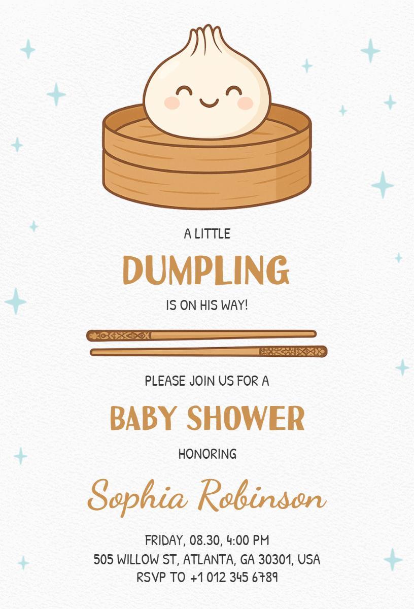 Adorable Dumpling Theme Baby Shower Celebration Invitation Template