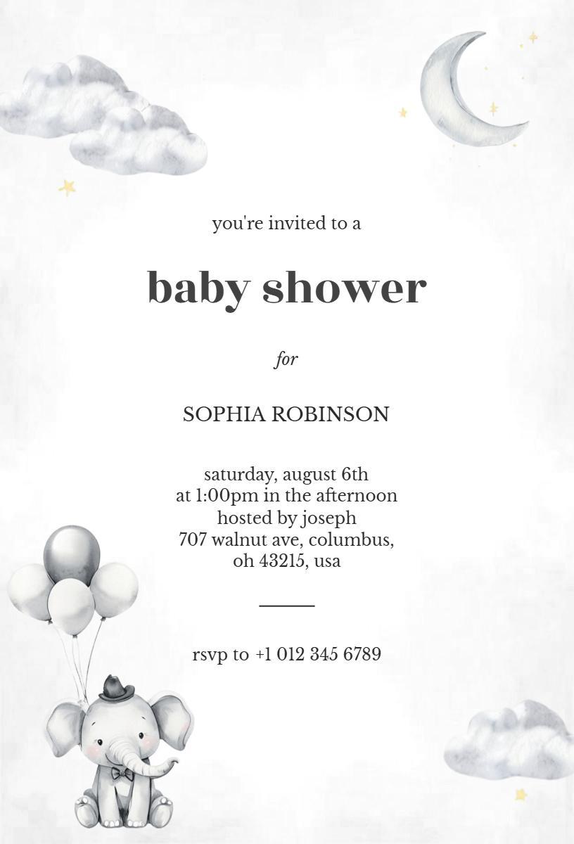 Adorable Elephant Baby Shower Celebration Invitation Template