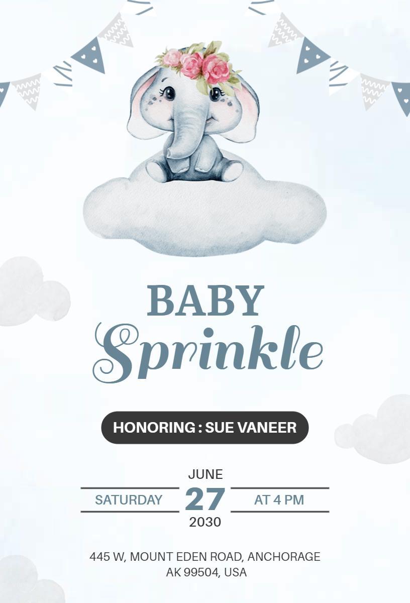 Adorable Elephant Baby Sprinkle Celebration Invitation Template