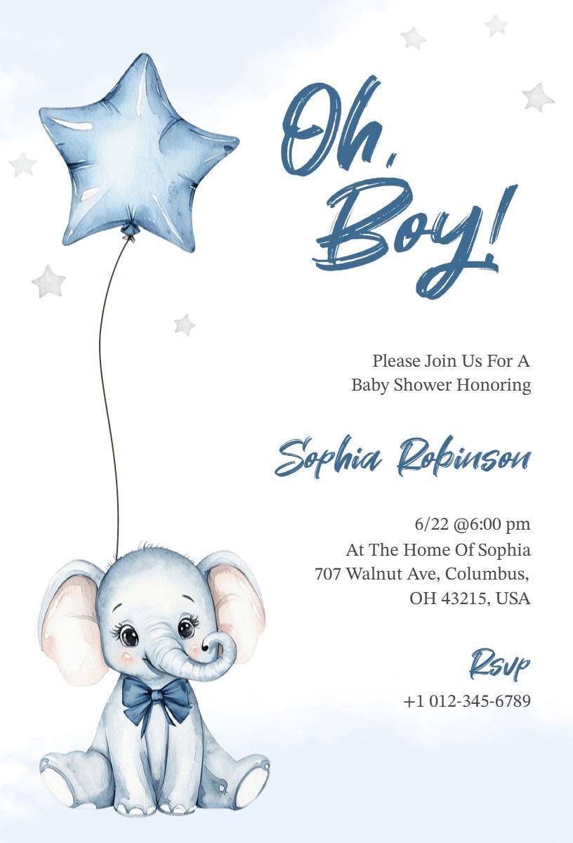 Adorable Elephant Theme Baby Shower Celebration Invitation Template