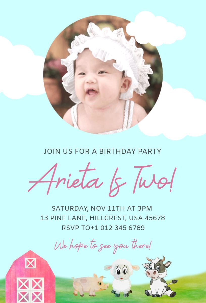 Adorable Farm Animal Theme Birthday Celebration Invitation Template