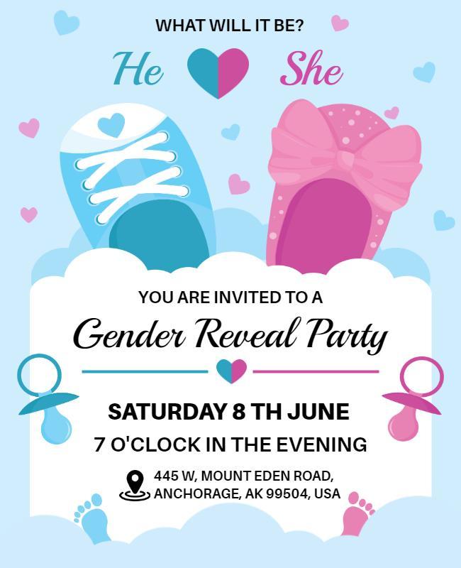 Adorable Gender Reveal Party Invitation Flyer Template