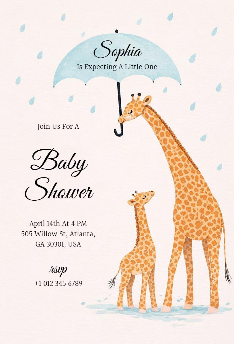 Adorable Giraffe Theme Baby Shower Celebration Invitation Template
