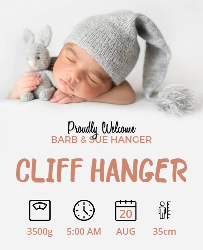 Adorable Gray Minimalist Baby Announcement Poster Template