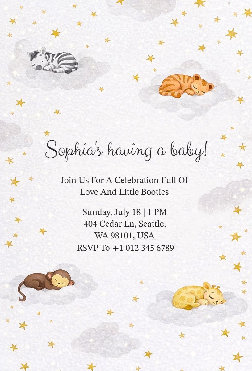 Adorable Jungle Safari Baby Shower Celebration Invitation Template
