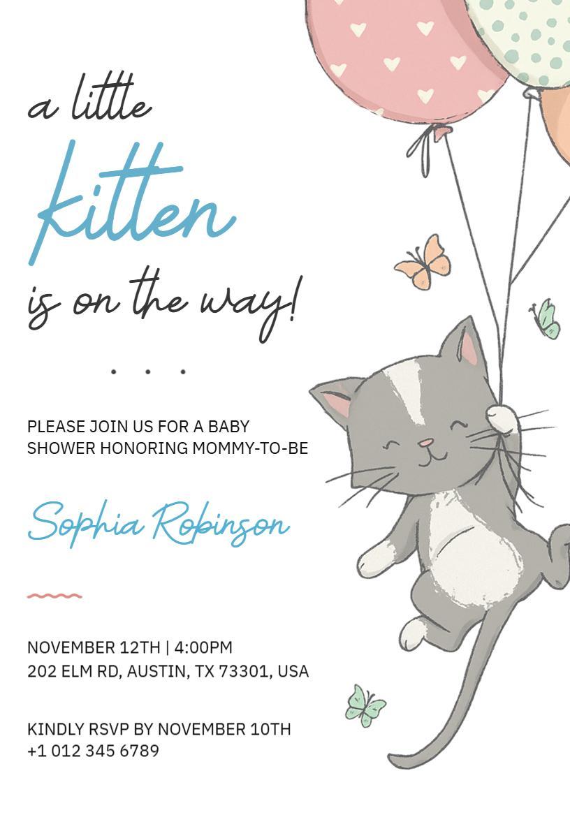 Adorable Kitten Baby Shower Celebration Invitation Template