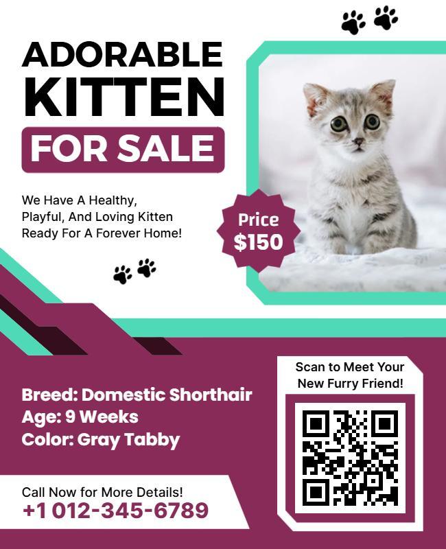 Adorable Kitten for Sale Promotional Flyer Template