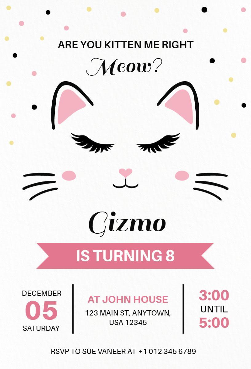 Adorable Kitten Themed Cat Birthday Celebration Invitation Template