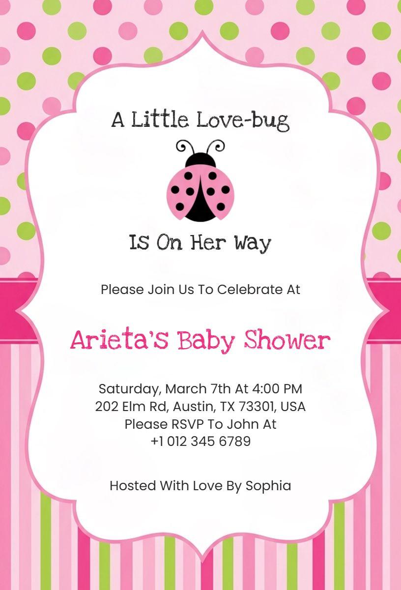 Adorable Ladybug Themed Baby Shower Celebration Invitation Template