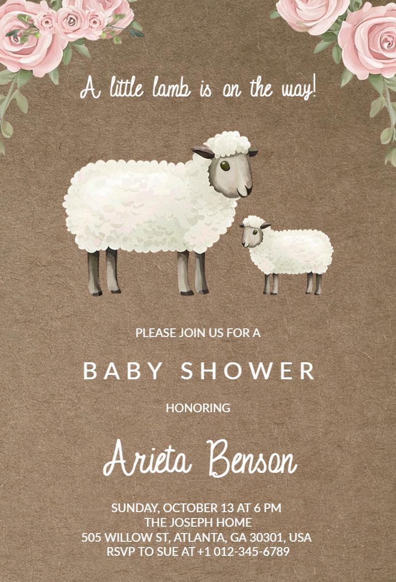 Adorable Lamb Theme Nature Baby Shower Invitation Template