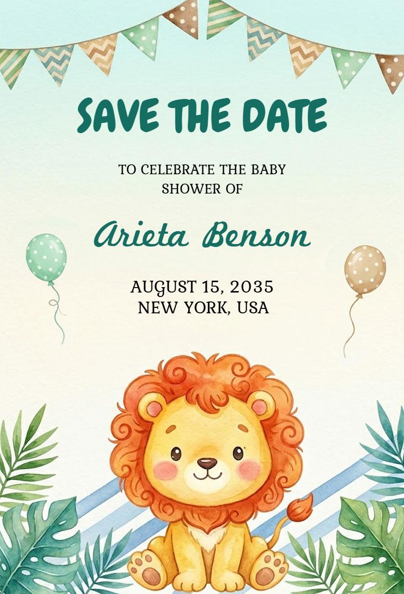 Adorable Lion Baby Shower Save The Date Invitation Template