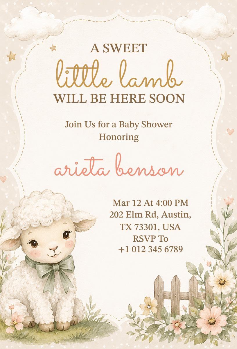 Adorable Little Lamb Baby Shower Celebration Invitation Template