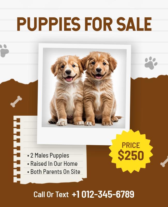 Adorable Puppies for Sale Announcement Flyer Template