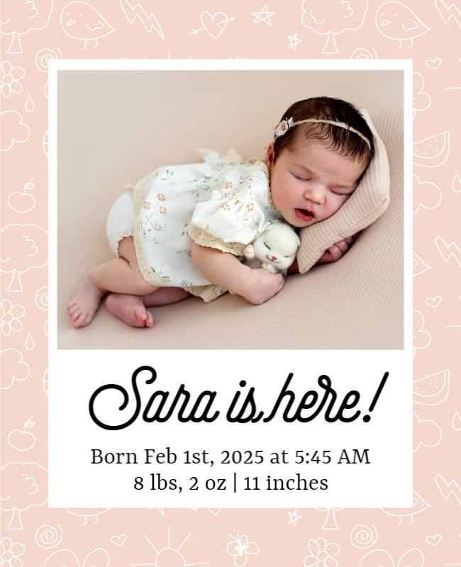 Adorable Soft Pink Baby Announcement Poster Template