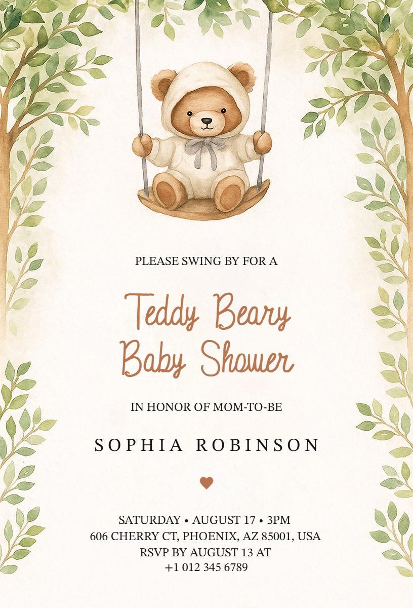 Adorable Teddy Bear Baby Shower Celebration Invitation Template