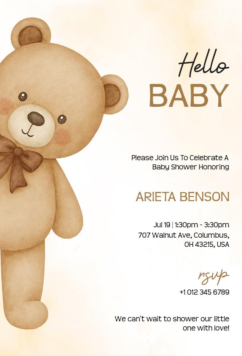 Adorable Teddy Bear Theme Baby Shower Invitation Template