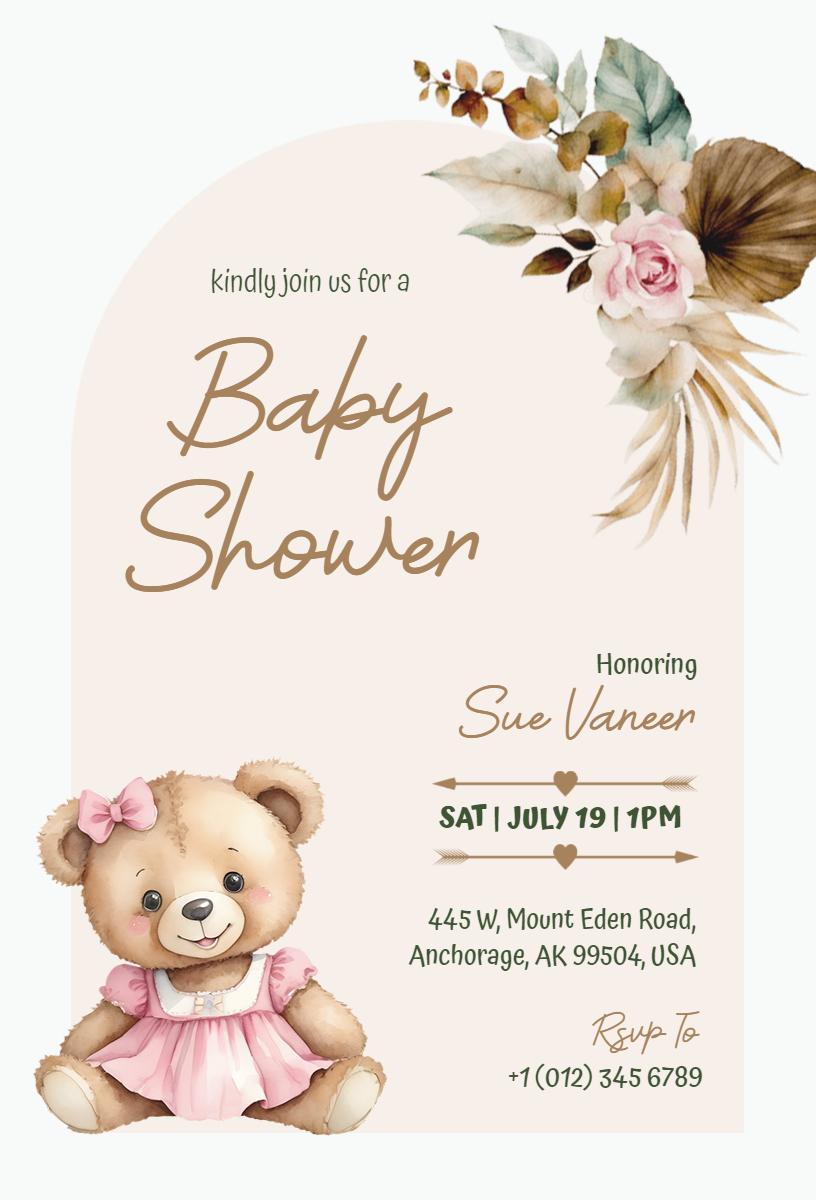Adorable Teddy Bear Themed Baby Shower Invitation Template