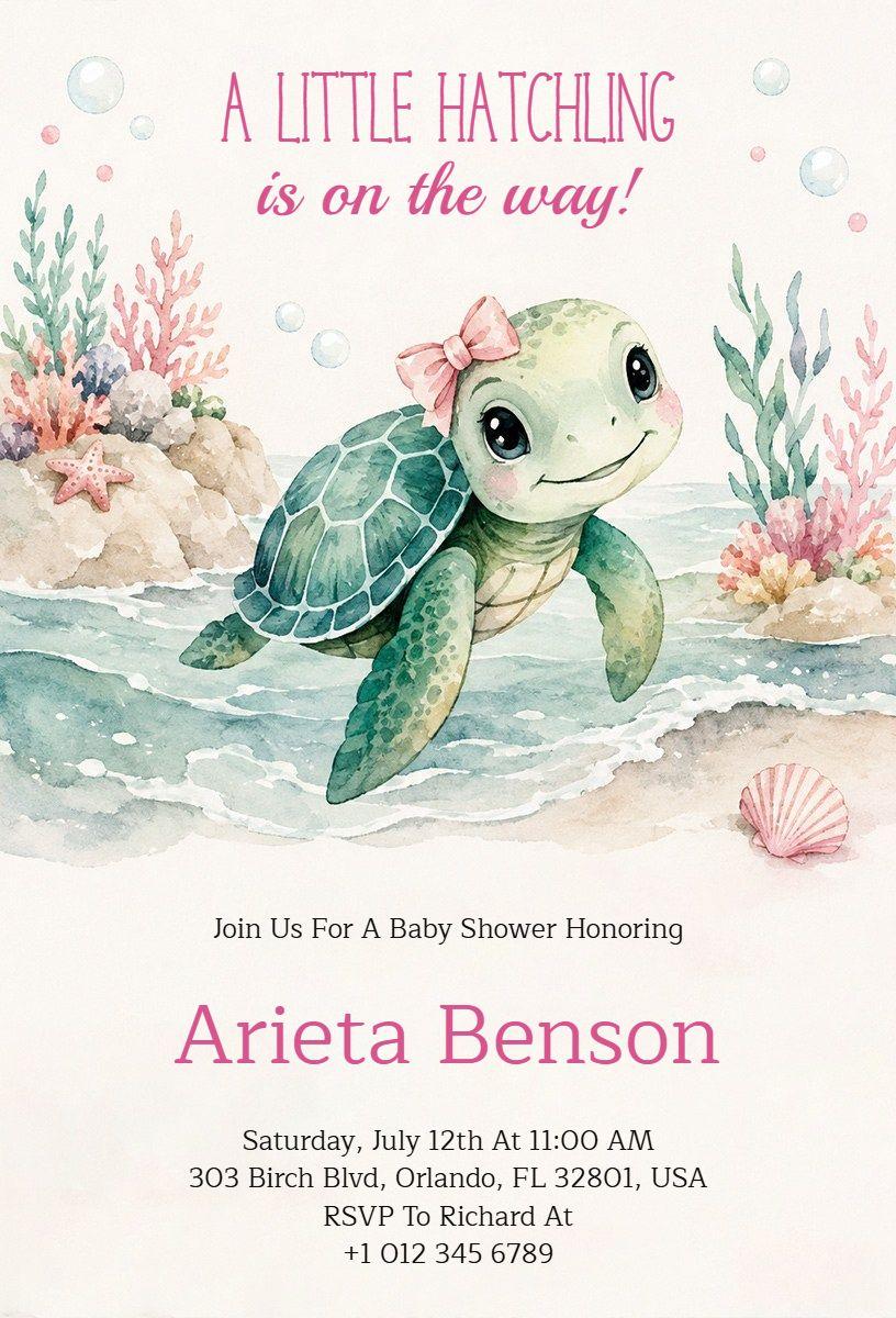 Adorable Turtle Baby Shower Celebration Invitation Template