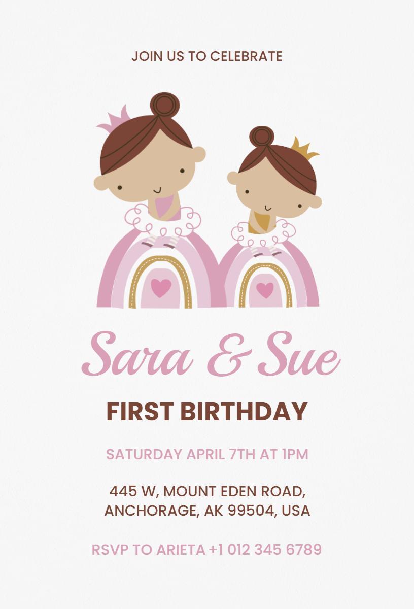 Adorable Twins First Birthday Celebration Invitation Template