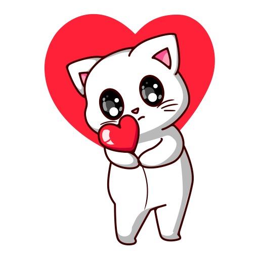 Adorable White Cat Holding a Heart in Love Character Logo Template