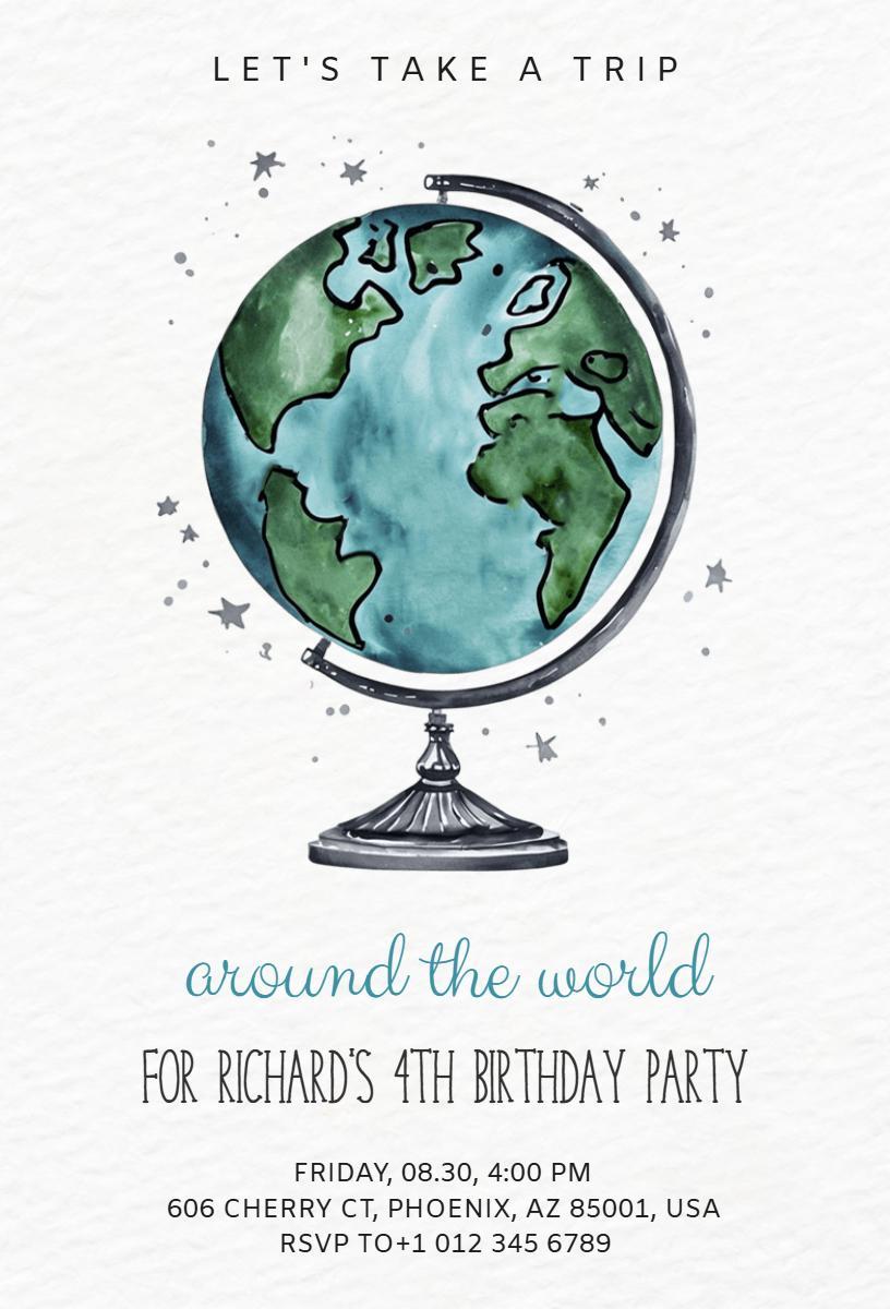 Adventure Around the World Kids Birthday Celebration Invitation Template
