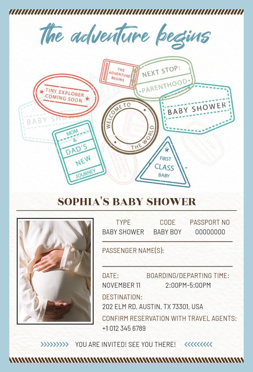 Adventure Awaits Baby Shower Travel Adventure Invitation Template