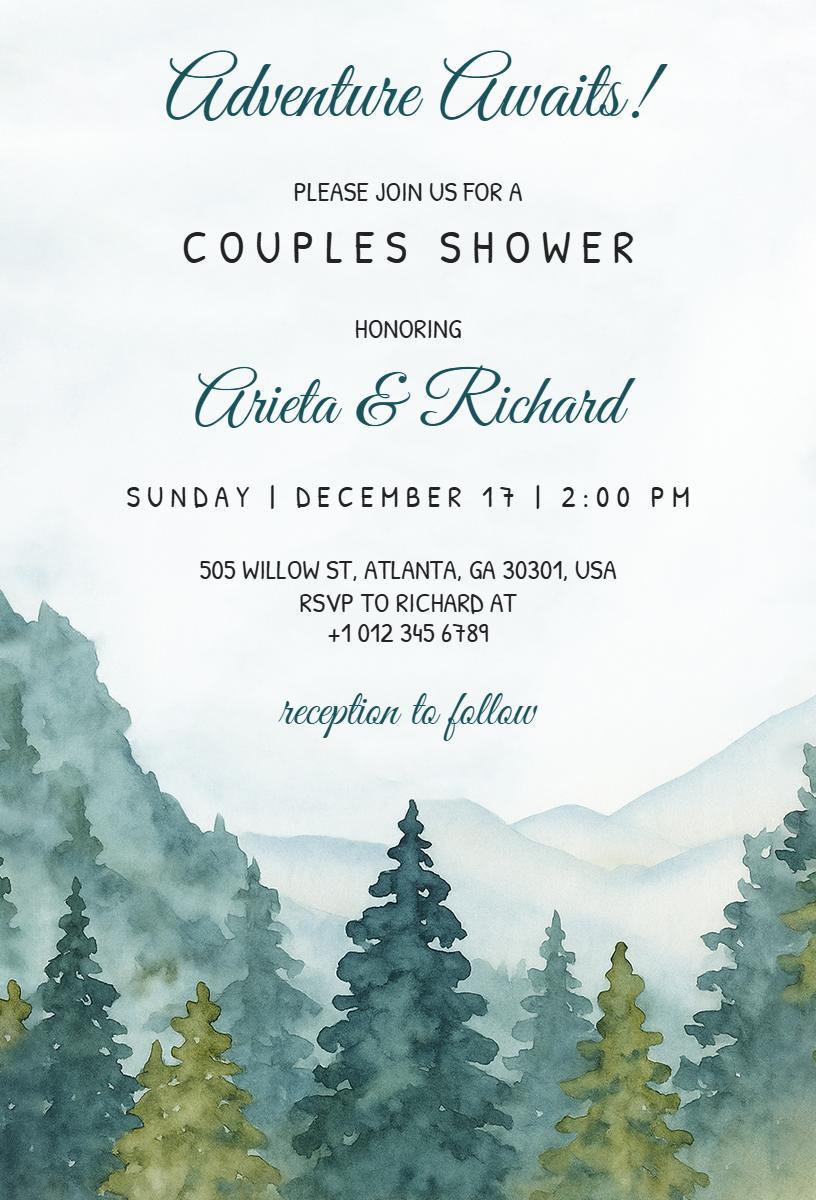 Adventure Awaits Nature-Inspired Couples Shower Invitation Template