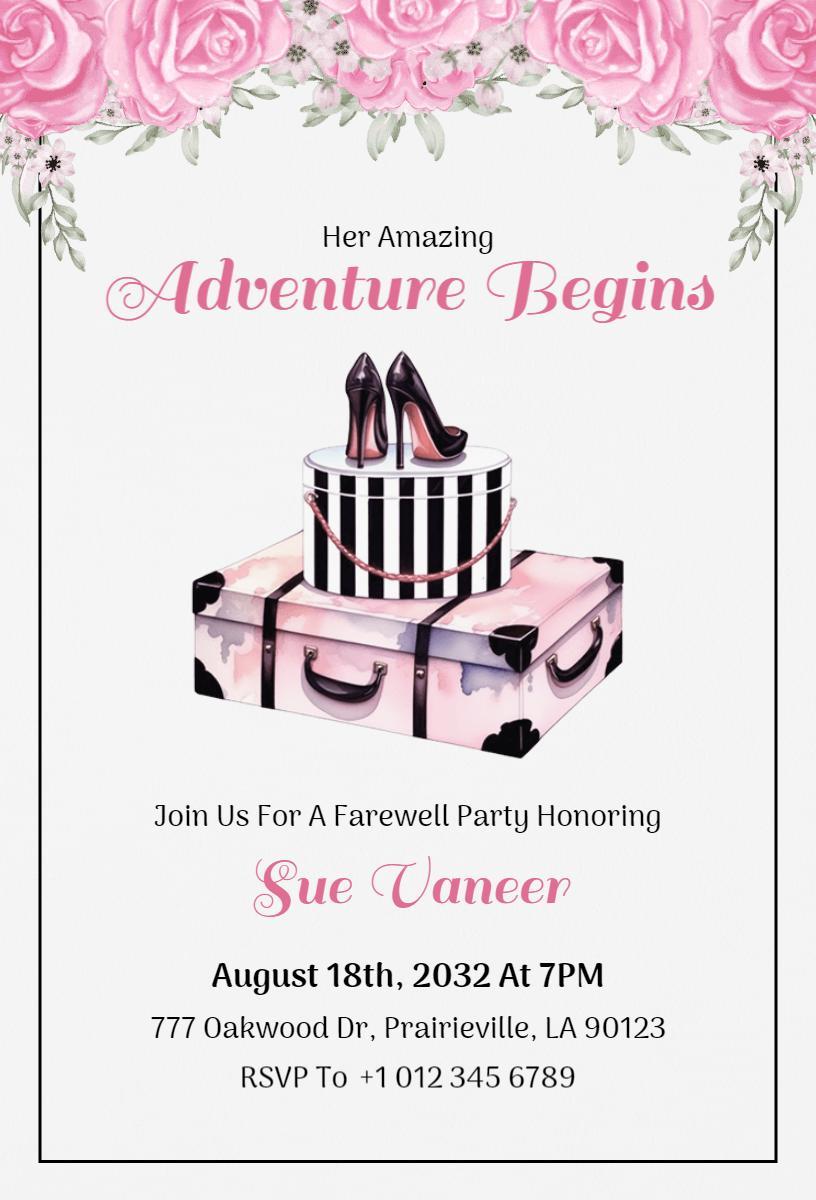 Adventure Begins Stylish Farewell Party Invitation Template