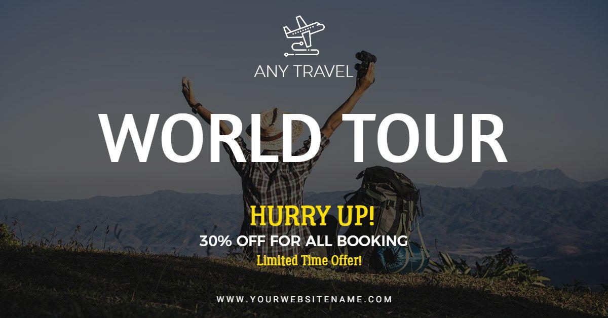 Adventure Enthusiast Enjoying Scenic Views World Tour Travel Banner Template