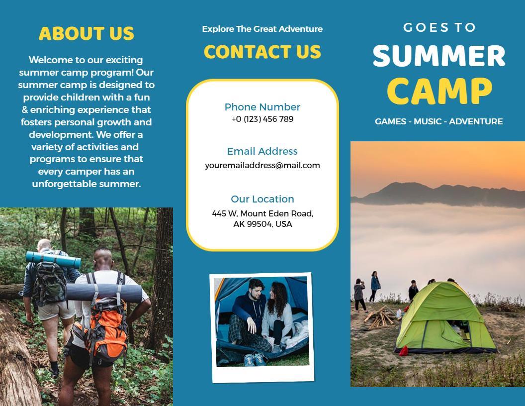Adventure-Filled Summer Camp Outdoor Activities Brochure Template
