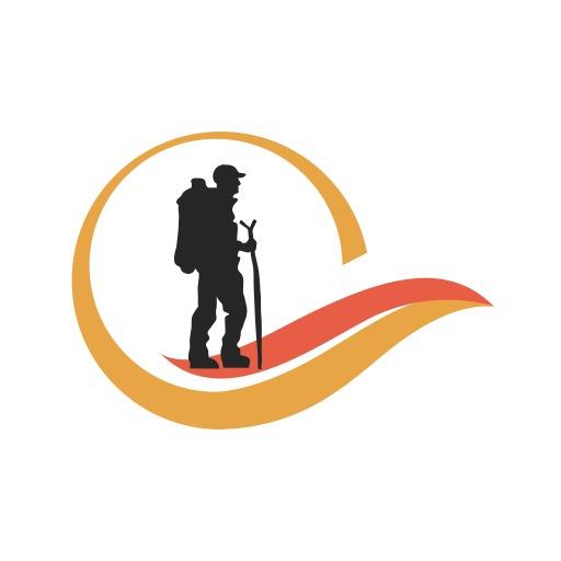 Adventure Hiking Scene in Warm Tones for Travelling Logo Template