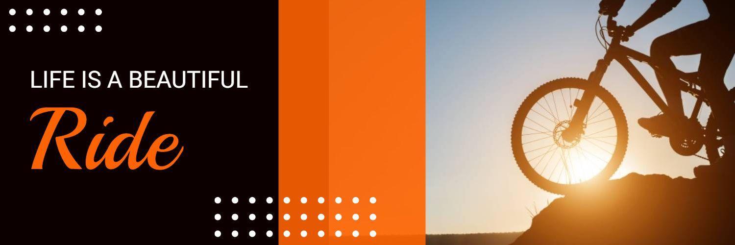 Adventure-Inspired Mountain Biking with Orange and Black Twitter Banner Template