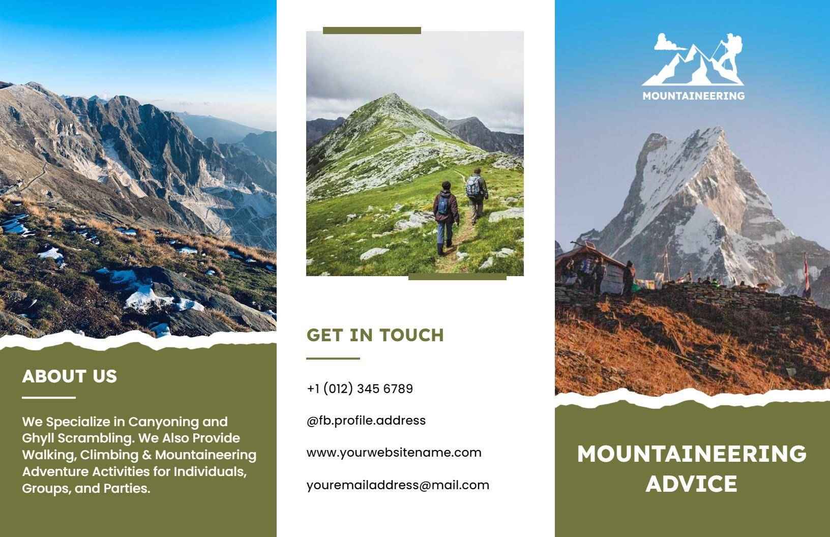 Adventure Mountaineering and Climbing Activities Travel Brochure Template