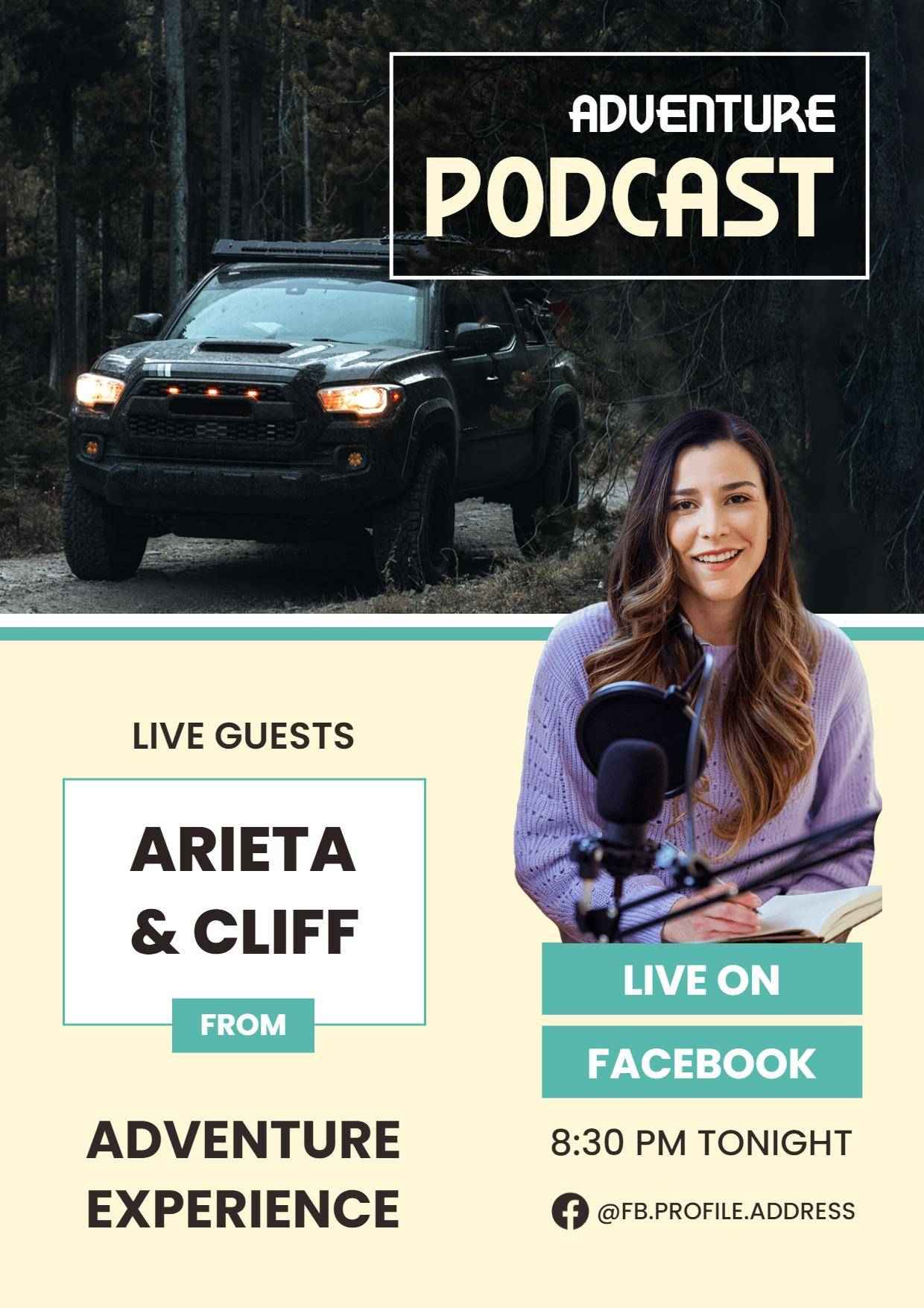 Adventure Podcast Live Facebook Event A4 Flyer Template