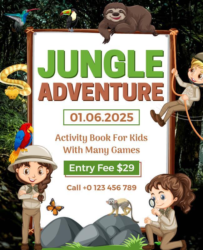 Vibrant Jungle Adventure Kids Activity Book Flyer Template