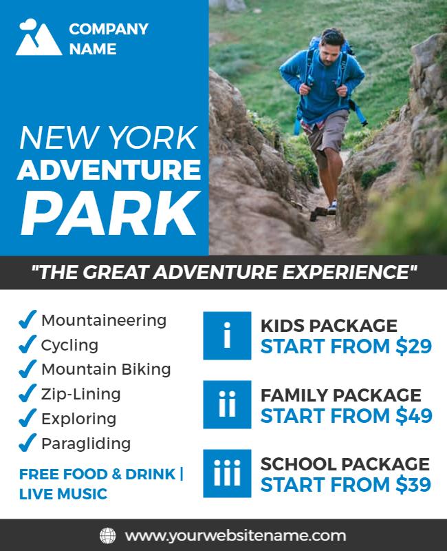 Bold Blue Outdoor Adventure Park Excursion Flyer Template