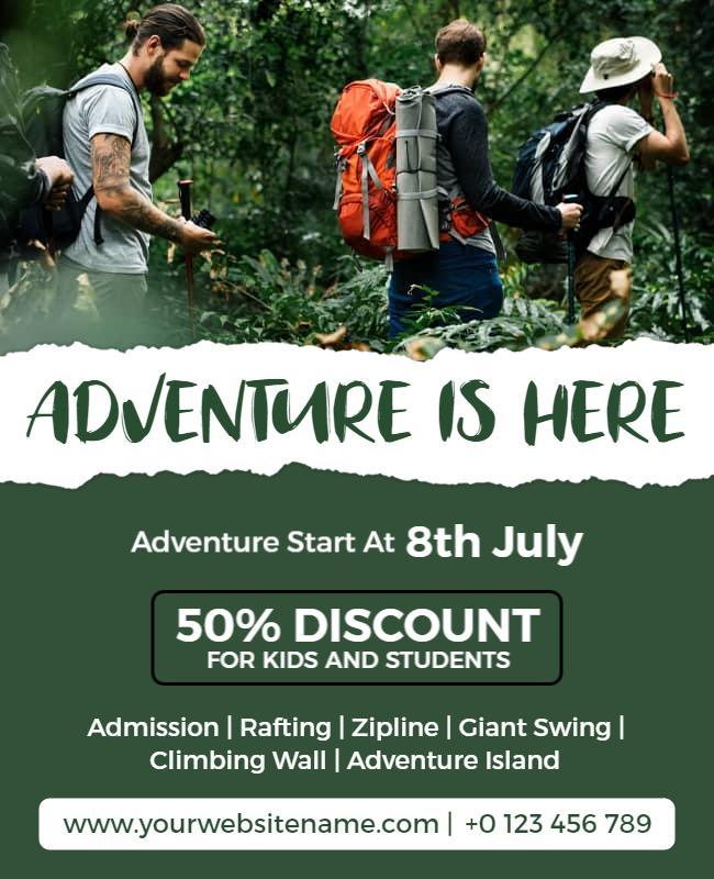 Exciting Green Outdoor Adventure Promotion Flyer Template