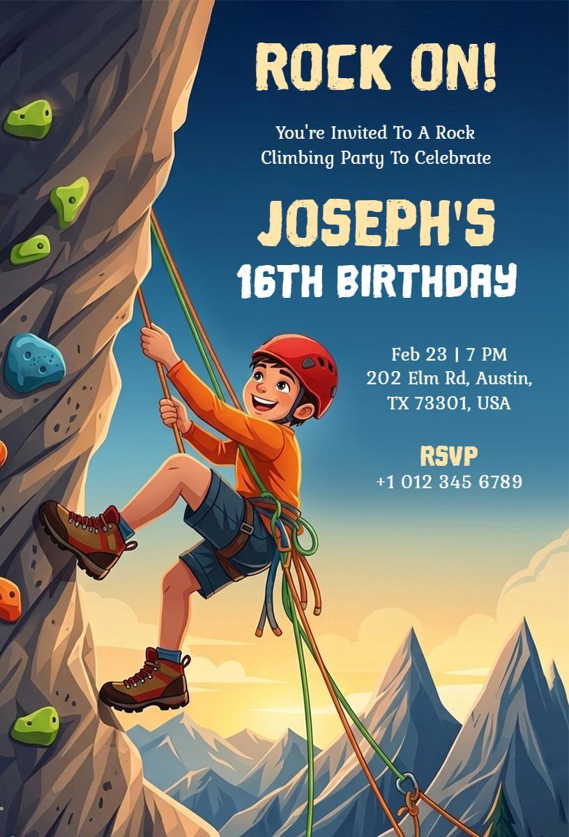 Adventure Rock Climbing Kids Birthday Celebration Invitation Template