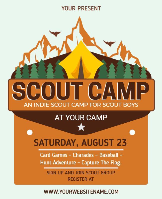 Adventure Theme Orange Scout Camp for Kids Flyer Template