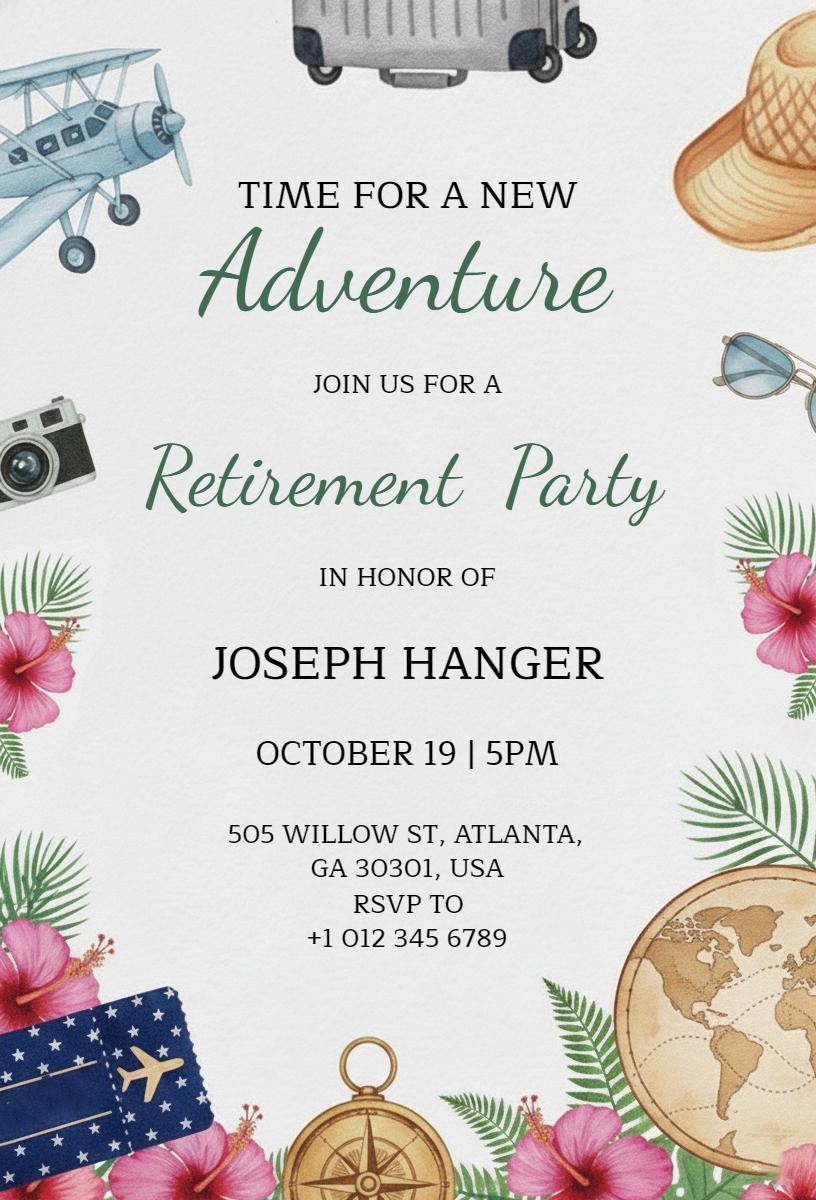 Adventure-Themed Retirement Party Celebration Invitation Template