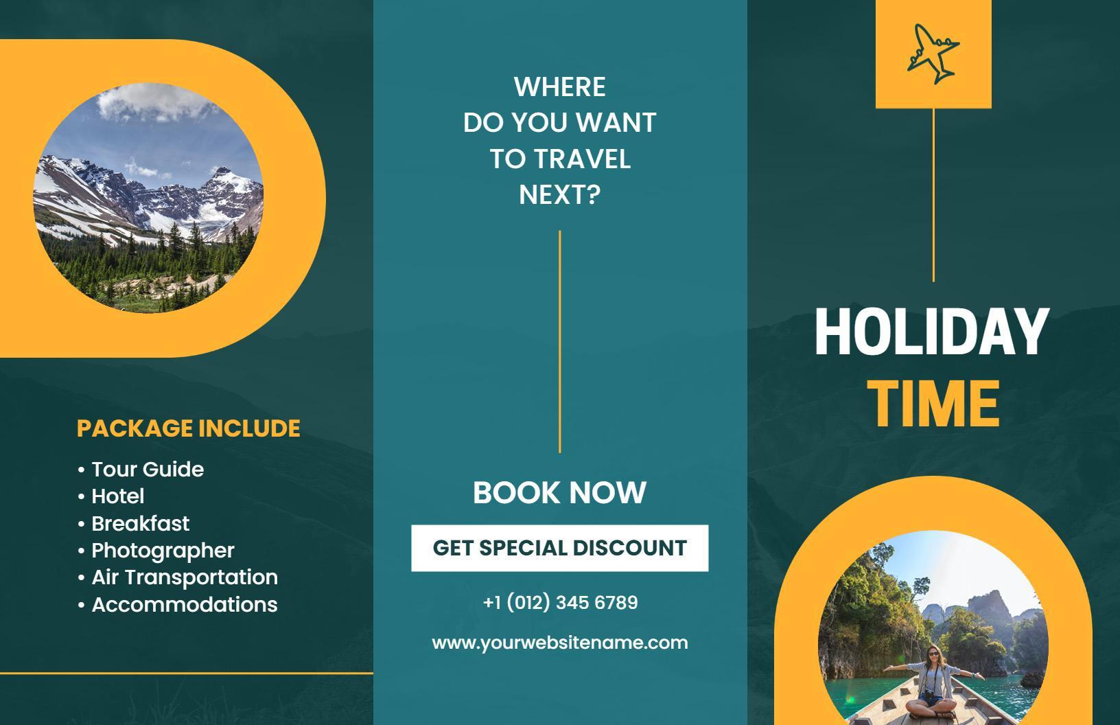 Adventure Travel Package Booking and Discount Holiday Brochure Template