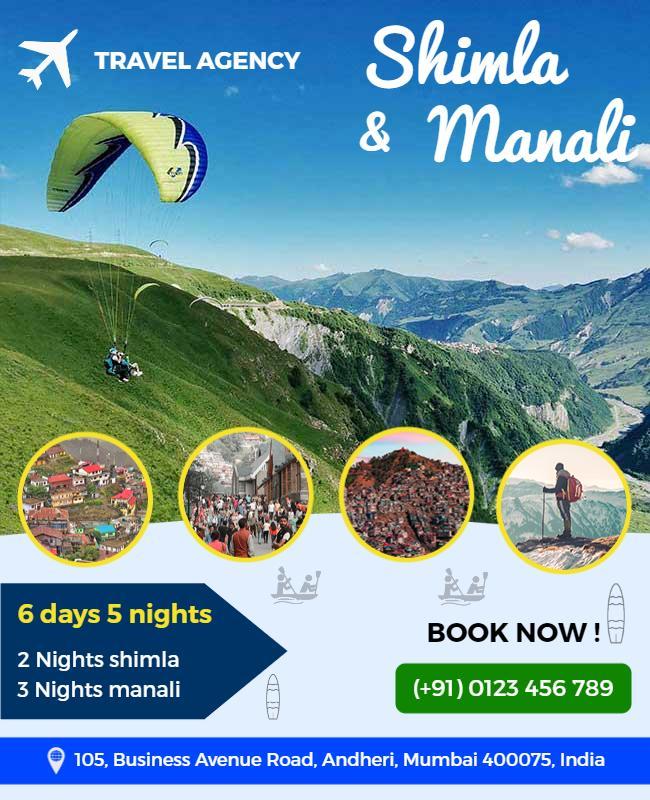 Adventure Travel Package for Shimla and Manali Tour Poster Template