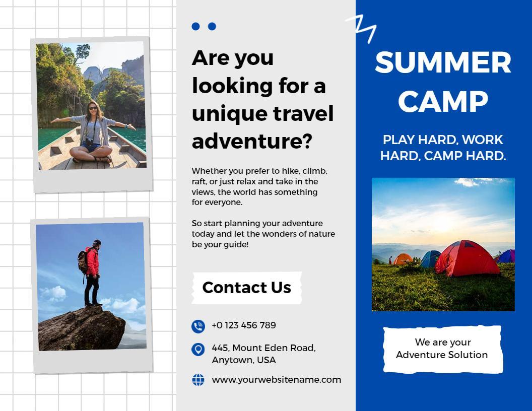 Adventure Travel Summer Camp Outdoor Activities Brochure Template