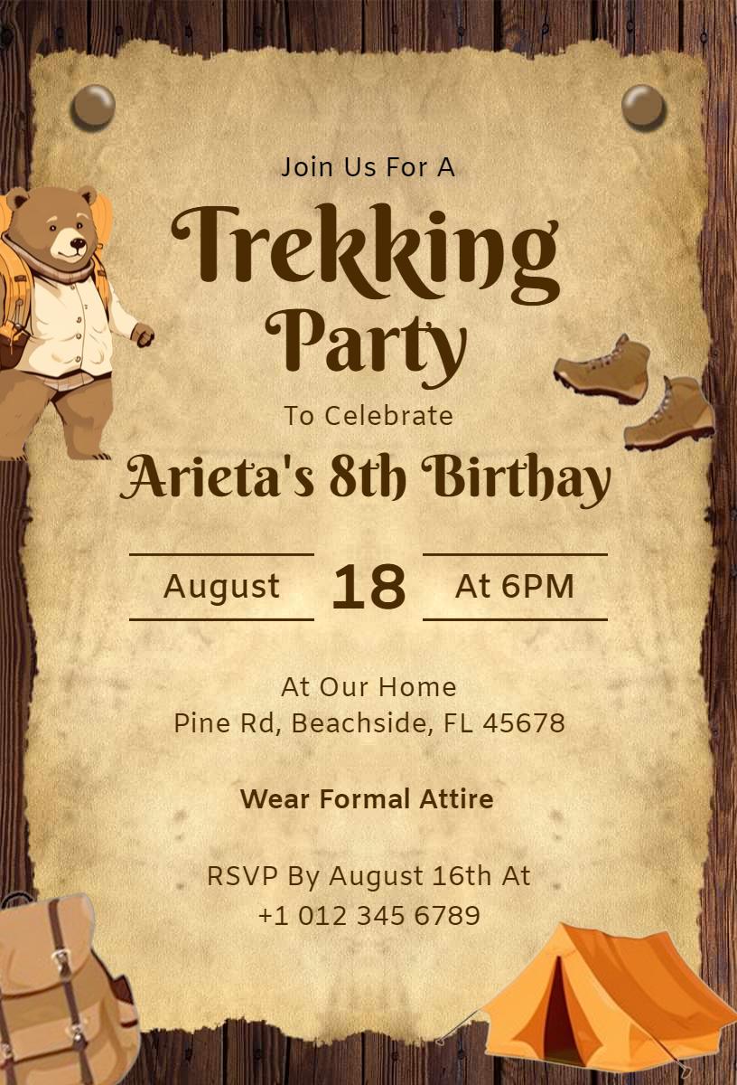 Adventure Trekking Theme Birthday Celebration Party Invitation Template