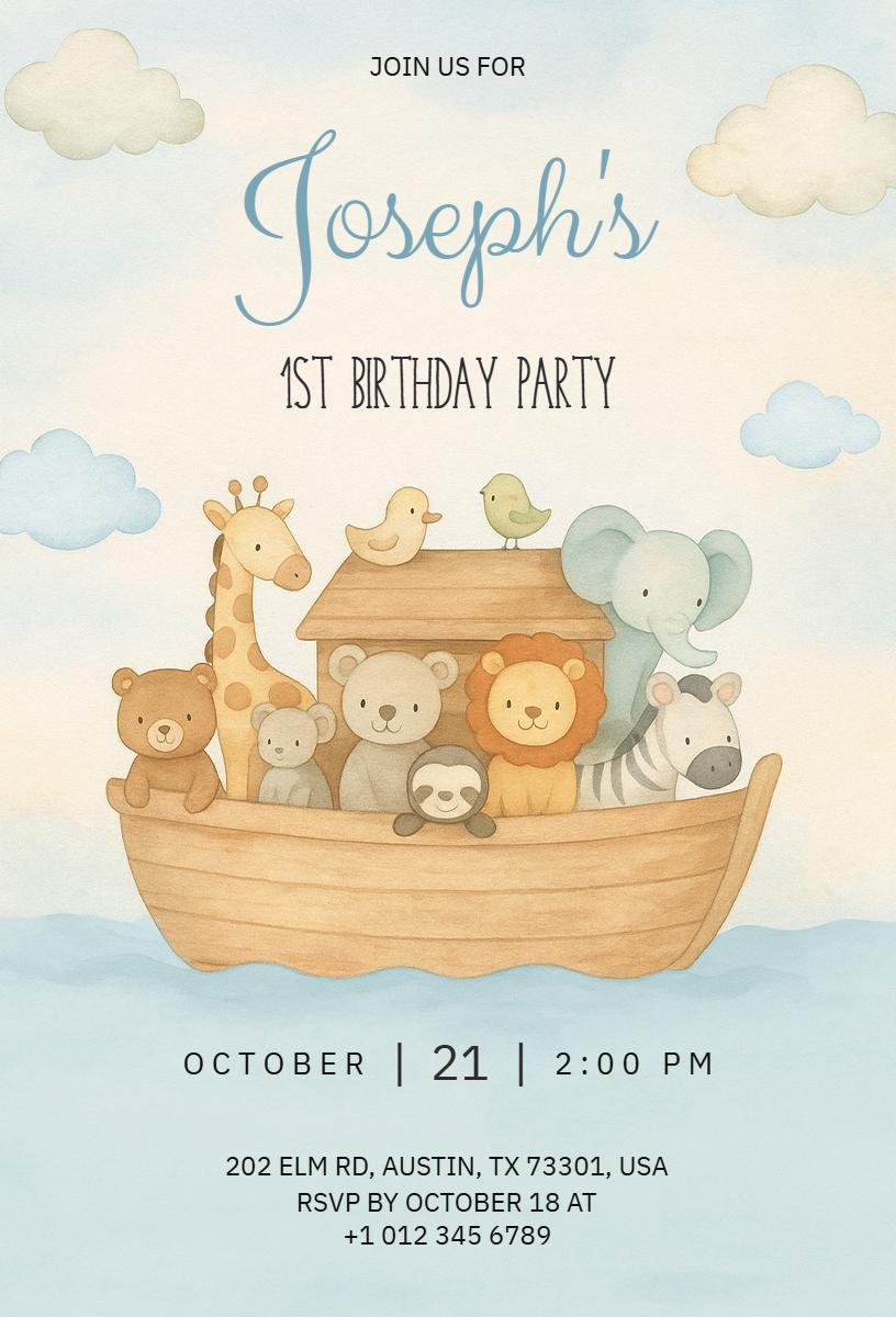 Adventurous Animal Safari 1st Birthday Celebration Invitation Template