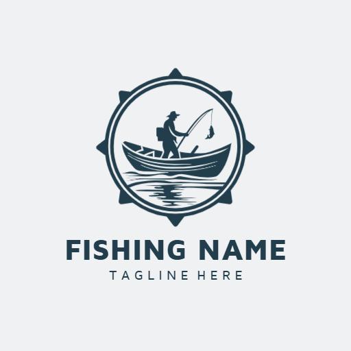 Adventurous Fisherman on Water Representing Fishing Fun Logo Template